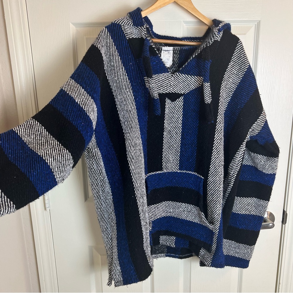 Striped Hooded Rug Poncho - Picture 3 of 17